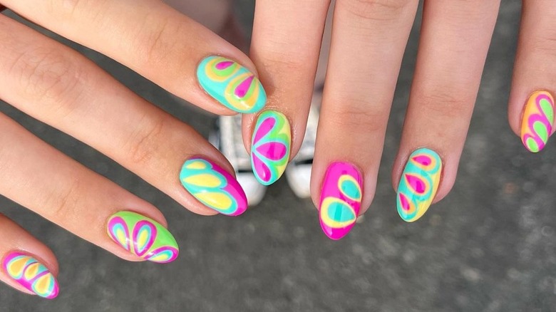 Bright floral nail art