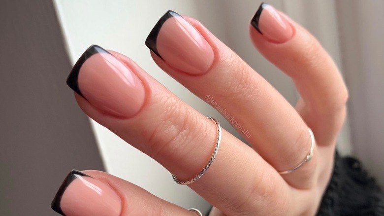 French manicure with black tips