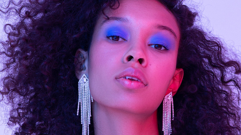 Woman wearing blue eyeshadow