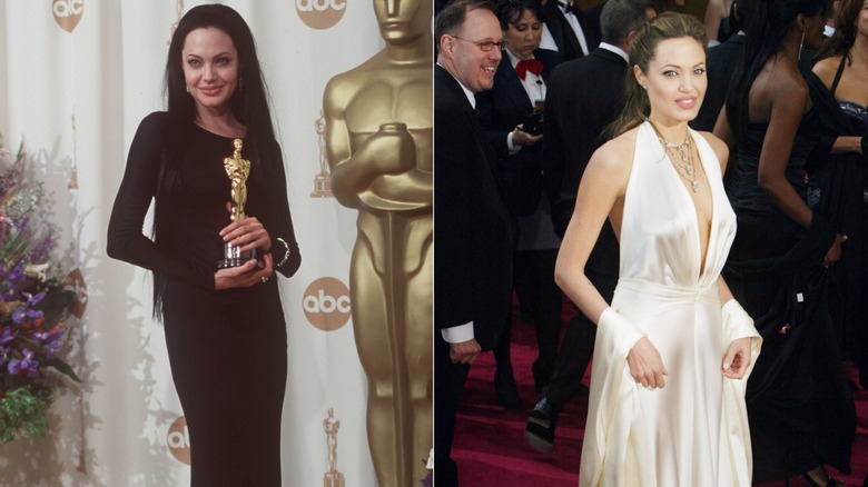 (L) Angelina Jolie at the 2000 Academy Awards; (R) Angelina Jolie at the 2004 Academy Awards