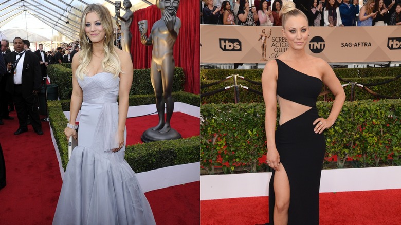 (L) Kaley Cuoco at the 2014 Screen Actors Guild Awards; (R) Kaley Cuoco at the 2016 Screen Actors Guild Awards