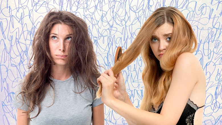 Two women dealing with wavy hair