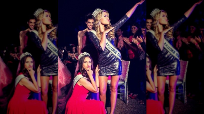 Erika Kirk poses for a silly photo during a pageant competition
