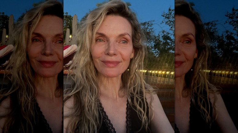 Actor Michelle Pfeiffer wearing no makeup on vacation