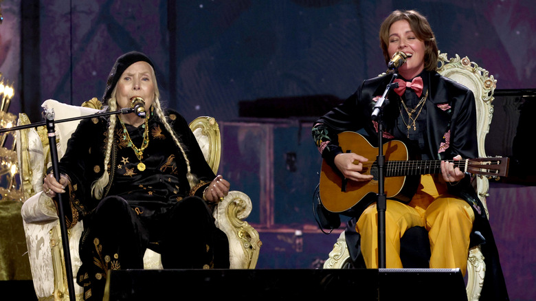 Joni Mitchell and Brandi Carlile performing at the 2024 Grammys