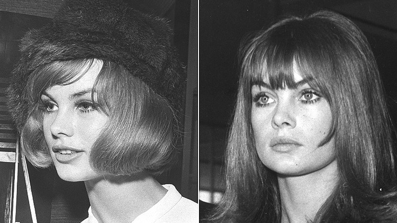 Jean Shrimpton in the early '60s with short hair, and in the late '60s with long hair