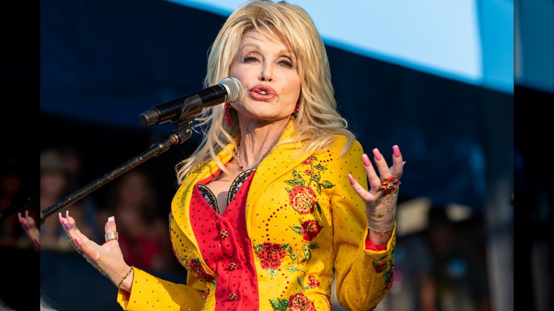 Dolly Parton performs at the Newport Folk Festival in 2019.