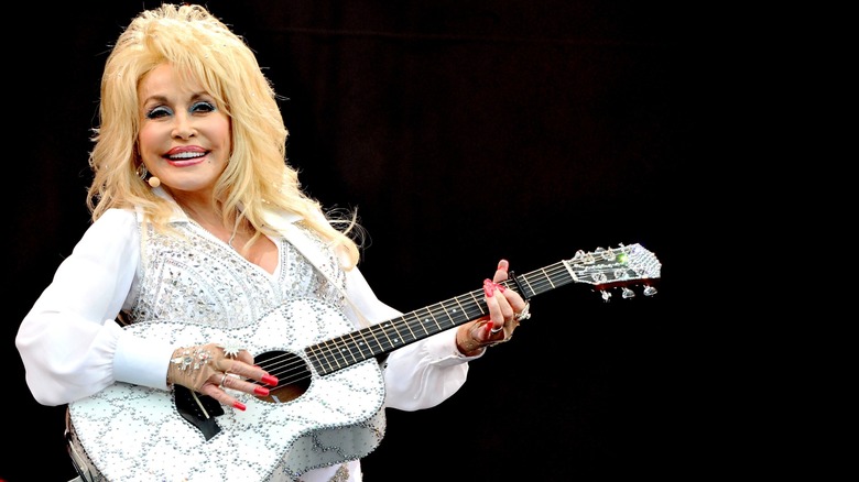 Dolly Parton performs at the 2014 Glastonbury Festival.