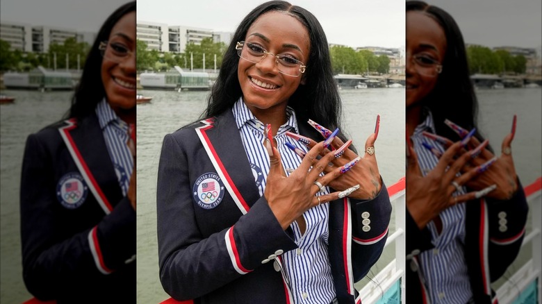 Olympic runner Sha'Carri Richardson shows off her Team USA nails.