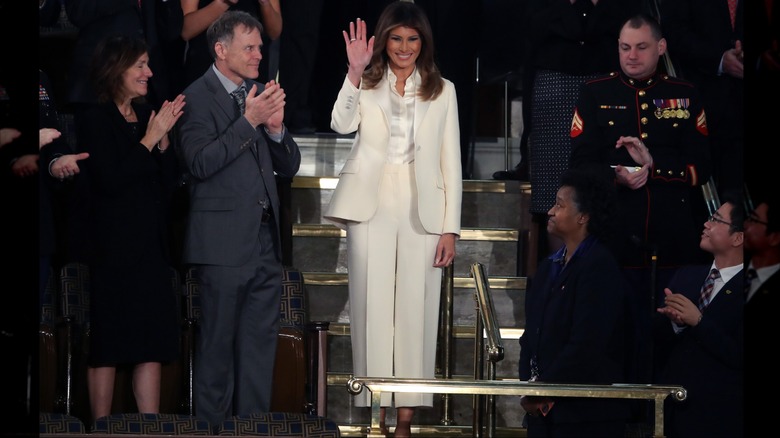 First lady Melania Trump arrives for the State of the Union address in the chamber of the U.S. House of Representatives January 30, 2018 in Washington, DC (2018)