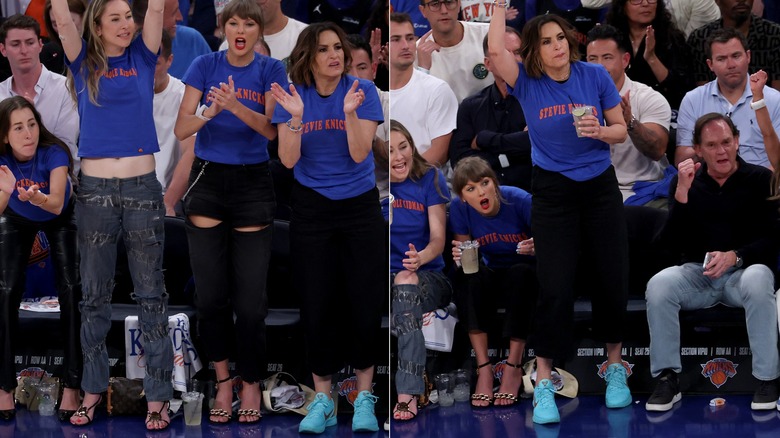 The Haim sisters, Taylor Swift, and Mariska Hargitay at the Knicks vs Spurs game