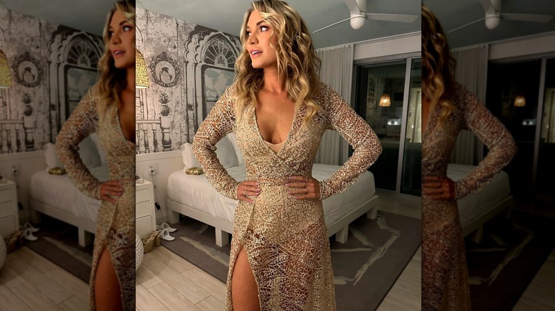Lindsay Hubbard wearing a gold dress