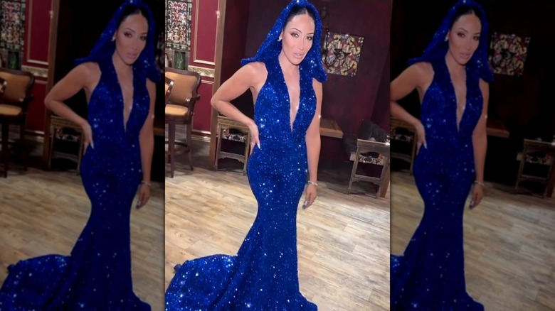 Melissa Gorga wearing a sparkly blue hooded dress