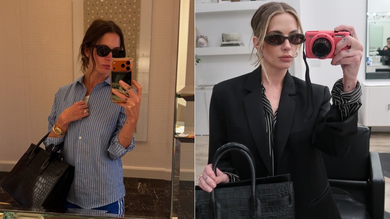 Ashely Benson posing for a mirror selfie with the same black crocodile bag