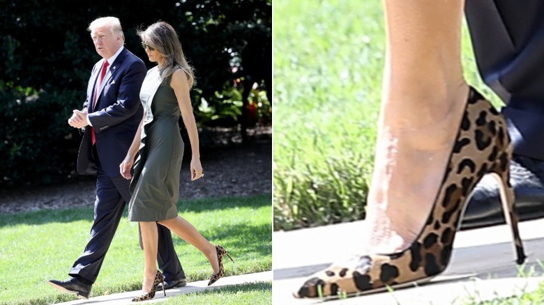 Melania Trump walks with Donald outside the White House