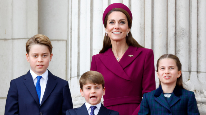 Princes George, Prince Louis, Kate Middleton, and Princess Charlotte celebrate VE Day ceremonies