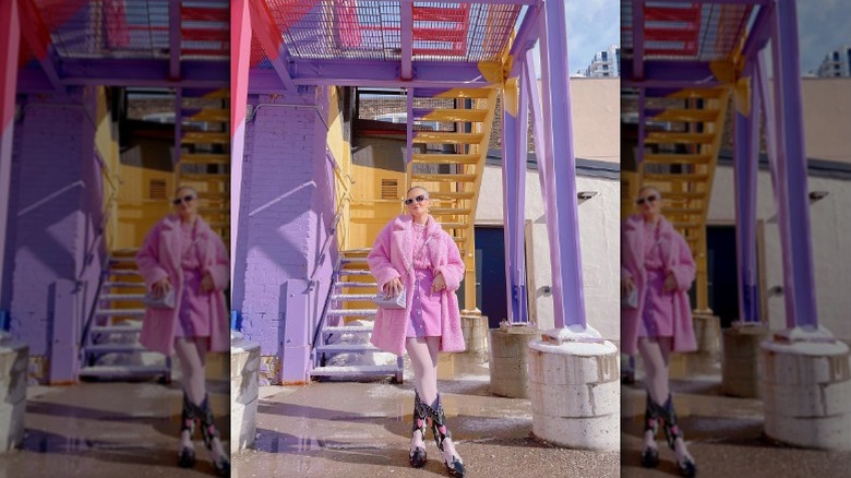 woman wearing bright cowboy boots