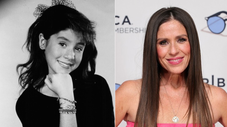 Soleil Moon Frye in a black-and-white photo posing with her chin on her hand in 1988 on the left and at an event wearing a pink top in 2025 on the right.