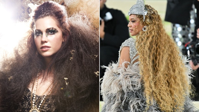 An '80s model and Beyoncé with crimped hair