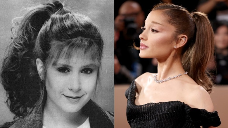 An '80s model and Ariana Grande with high ponytails
