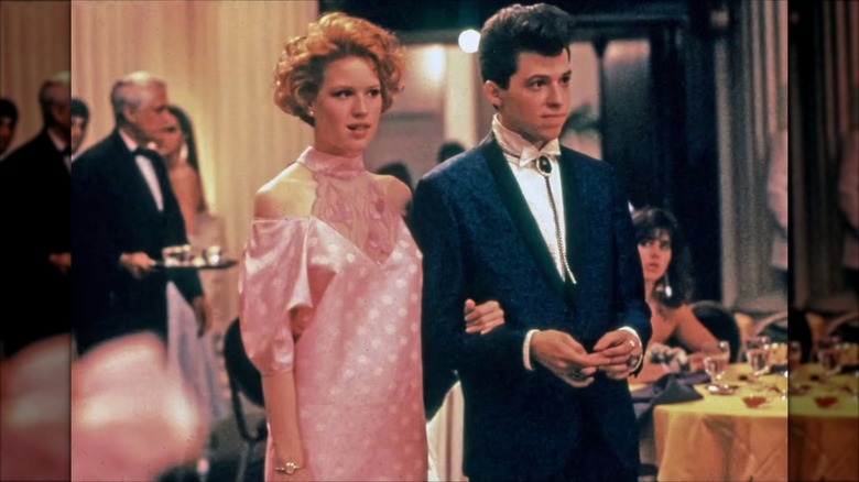 Molly Ringwald wearing a pink polka-dot dress in "Pretty in Pink."