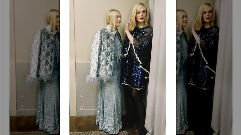 Dakota Fanning and Elle Fanning in sparkly dresses