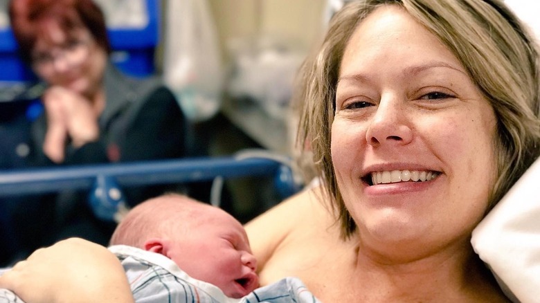 Dylan Dreyer holding her newborn son, Calvin, in 2016