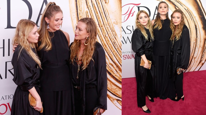Ashley, Elizabeth, and Mary-Kate Olsen wearing black dresses at the 2016 CFDA Fashion Awards