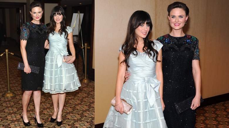 Emily Deschanel and Zooey Deschanel holding each other at the Annual American Society of Cinematographers