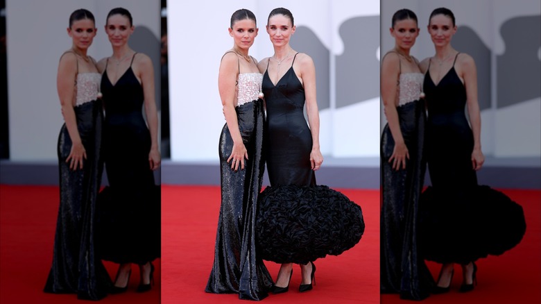 Kate Mara and Rooney Mara wearing black dresses at the "Bucking Fastard" Screening