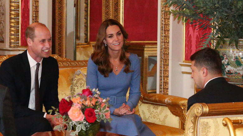 Prince William, Kate Middleton, and Volodymyr Zelensky speak at Buckingham Palace