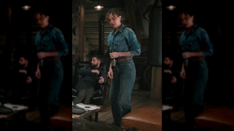 Belle Skinner wearing a double denim outfit