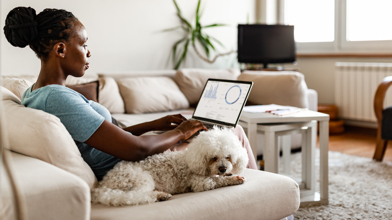 Woman working on laptop