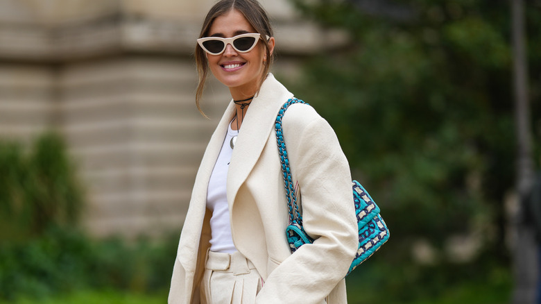 woman in all white at pfw