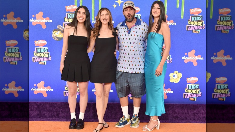Sunny Sandler, Jackie Sandler, Adam Sandler and Sadie Sandler attend the 2024 Nickelodeon's Kids' Choice Awards at Barker Hangar on July 13, 2024