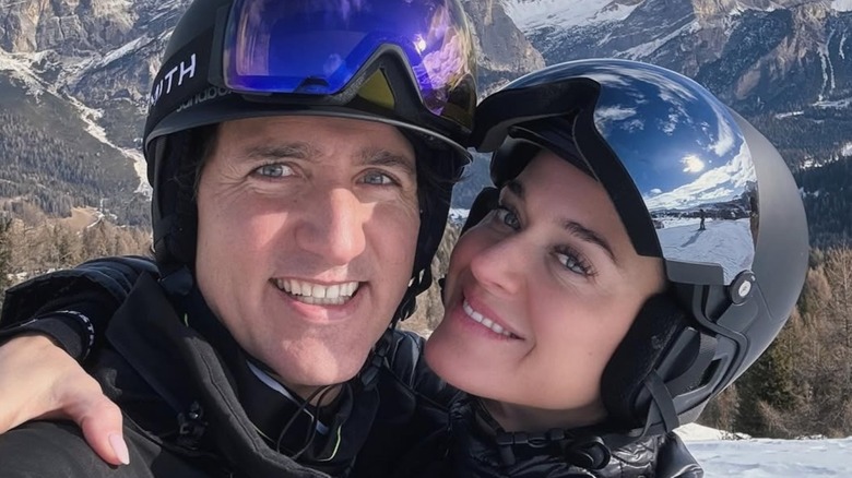 Katy Perry and Justin Trudeau taking a selfie in the snow