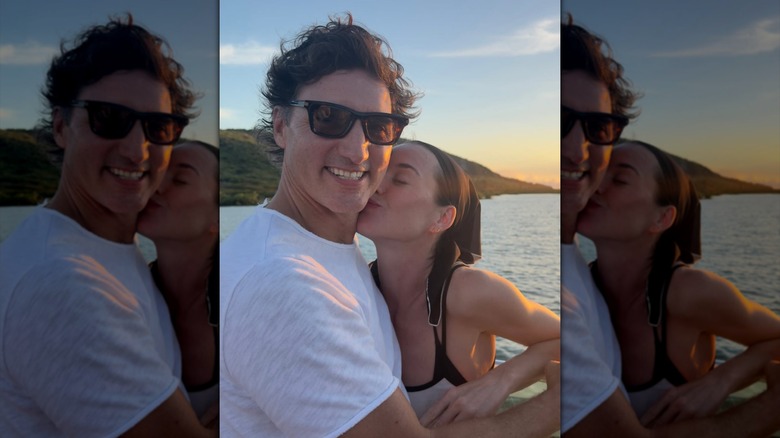 Katy Perry and Justin Trudeau kissing on a boat