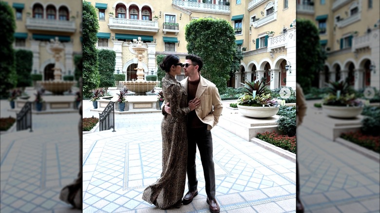Priyanka Chopra and Nick Jonas pose together at The Mansion at MGM Grand