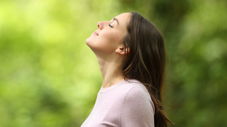 Woman looks relaxed