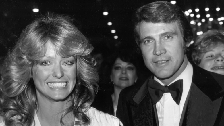 Farrah Fawcett and Lee Majors are pictured together in black-and-white