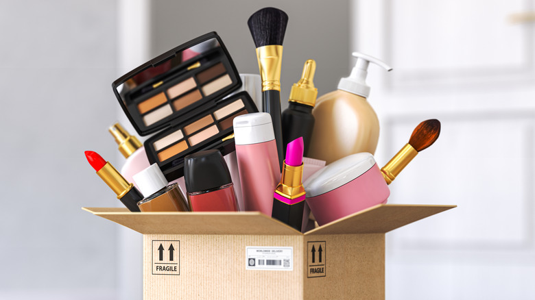 Box of makeup products