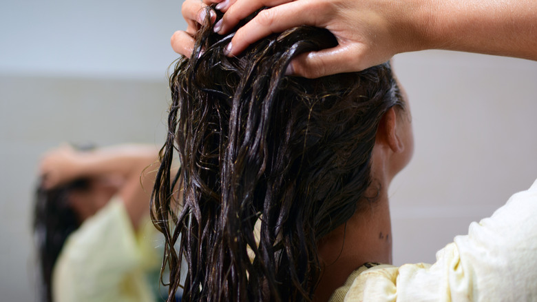 woman washing hair