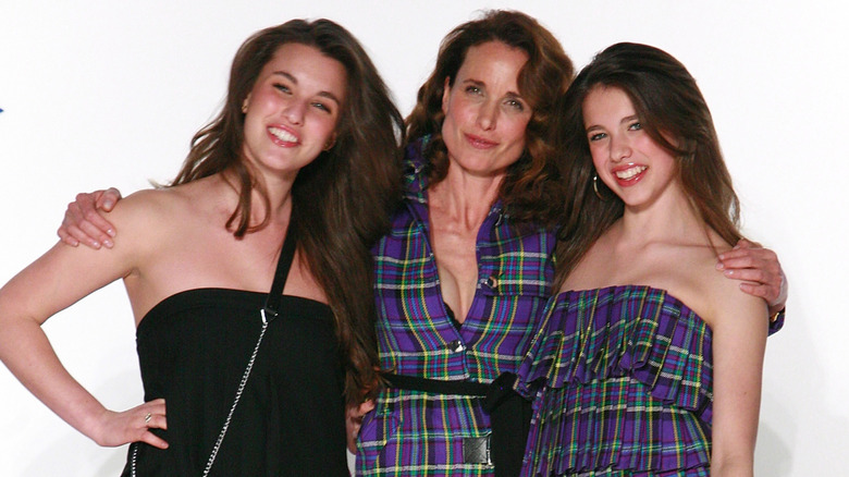 Andie MacDowell with daughters on red carpet