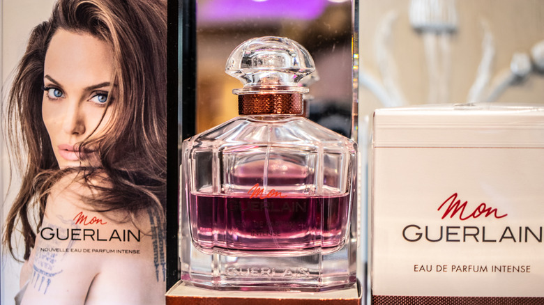 Angelina Jolie pictured alongside Mon Guerlain EDP Intense