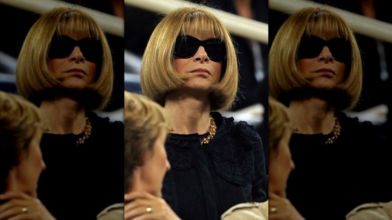 Anna Wintour with blonde hair wearing sunglasses