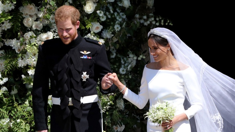 Close-up of Meghan Markle and Prince Harry at their wedding.