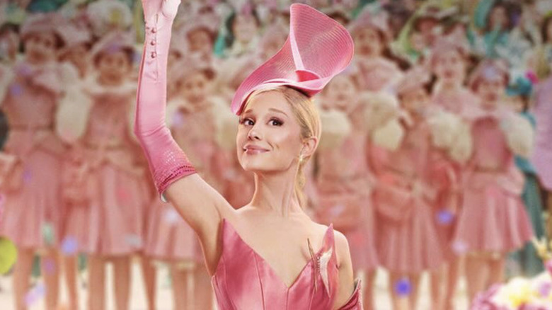 Ariana Grande wearing a pink outfit as Glinda in "Wicked: For Good"