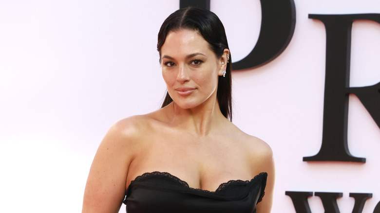 Ashley Graham in a strapless black top