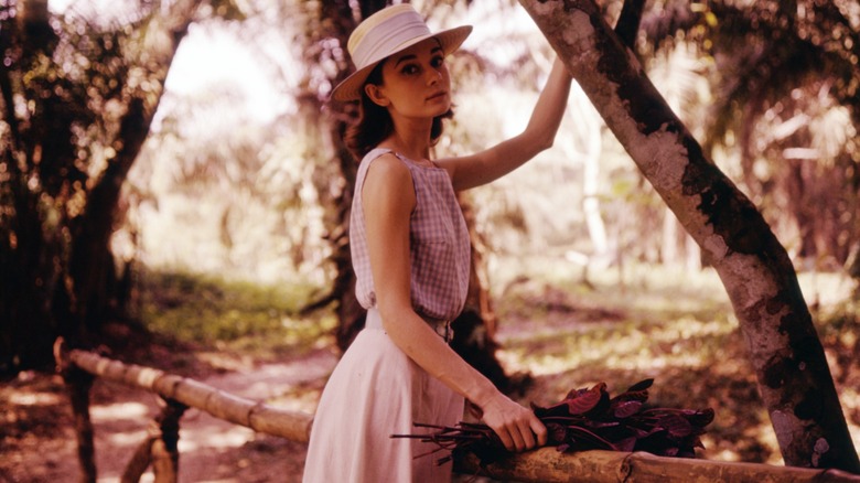Audrey Hepburn in a forest in Congo in 1958