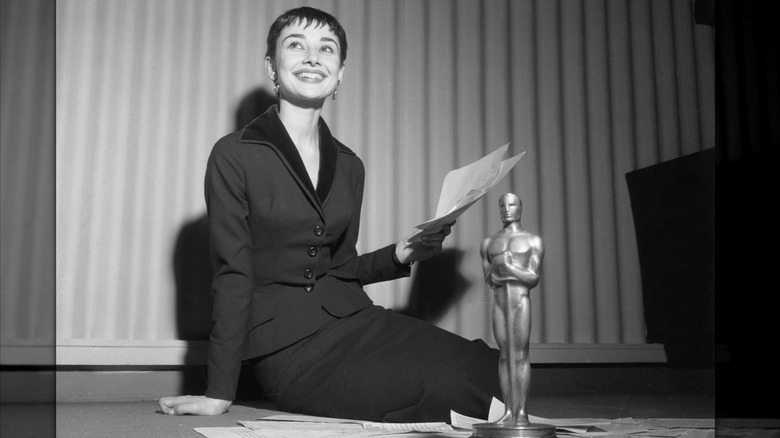 Audrey Hepburn at a press conference the day after she won the best actress Oscar at the 26th annual Academy Awards in New York City in 1954